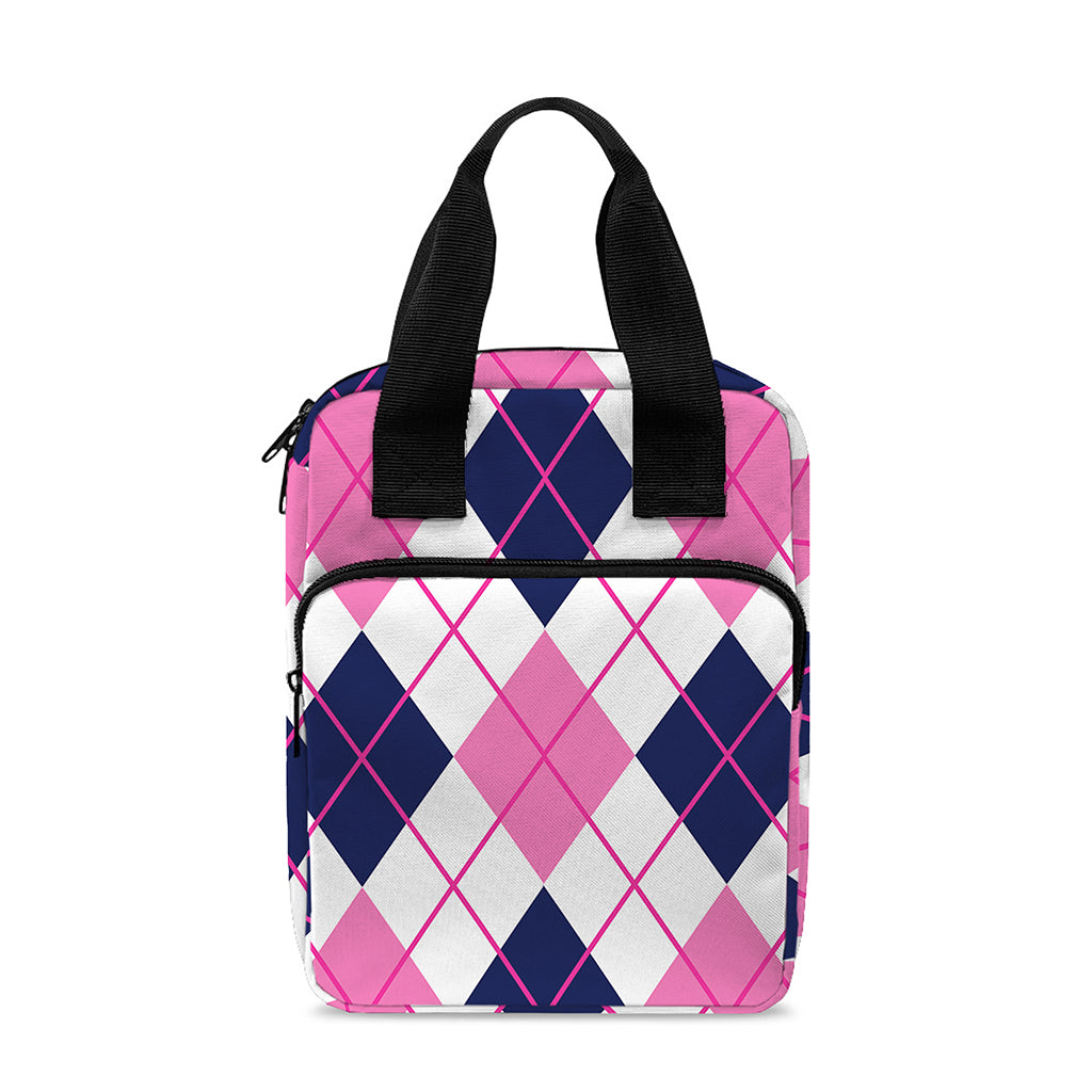 White Pink And Blue Argyle Pattern Print Bible Tote Bag