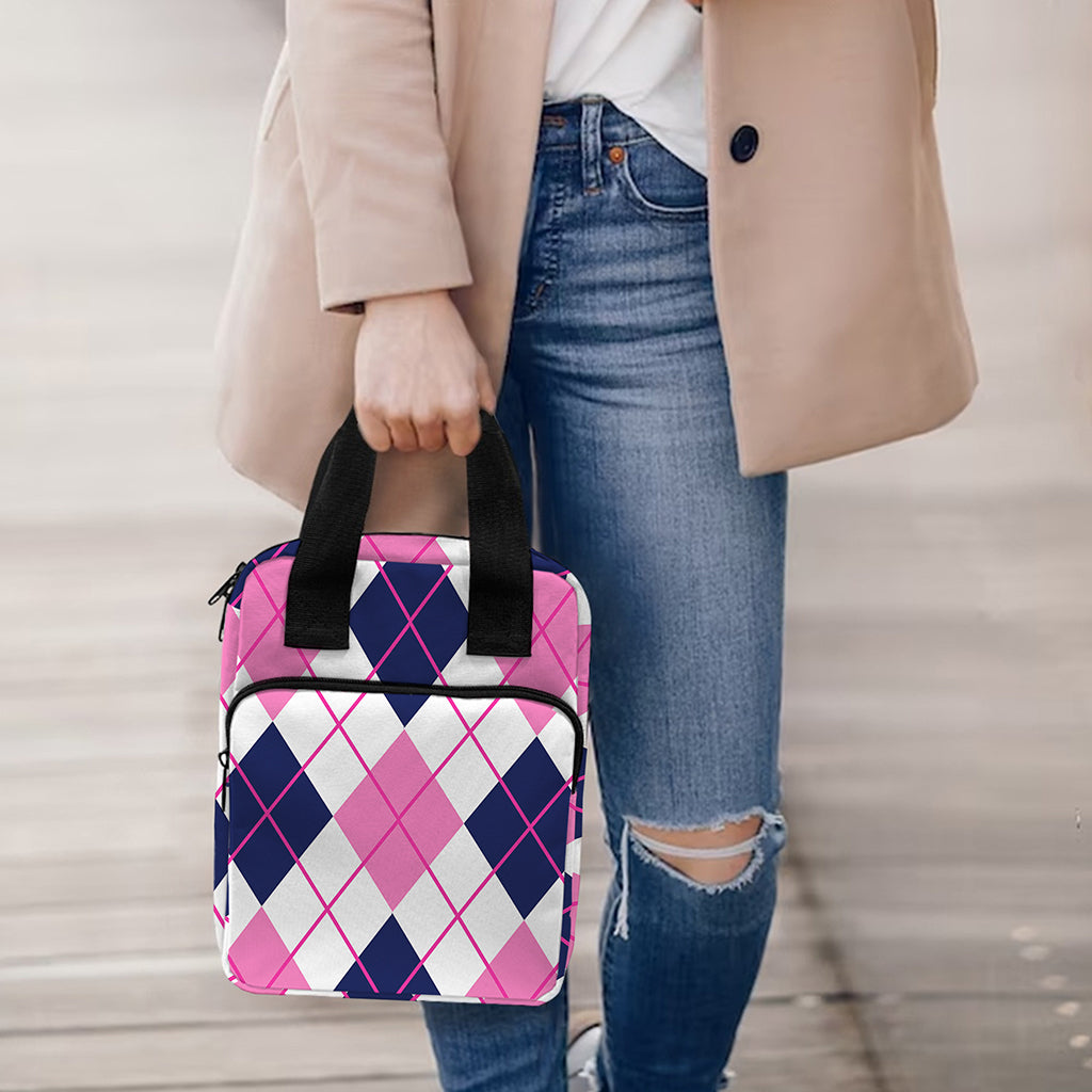 White Pink And Blue Argyle Pattern Print Bible Tote Bag