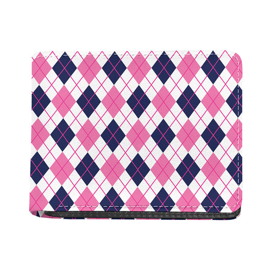 White Pink And Blue Argyle Pattern Print Bifold Wallet