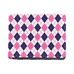 White Pink And Blue Argyle Pattern Print Bifold Wallet