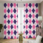 White Pink And Blue Argyle Pattern Print Blackout Pencil Pleat Curtains