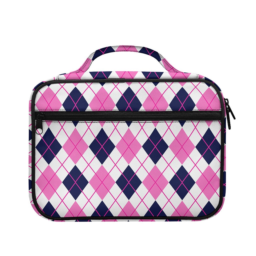 White Pink And Blue Argyle Pattern Print Briefcase Bible Bag