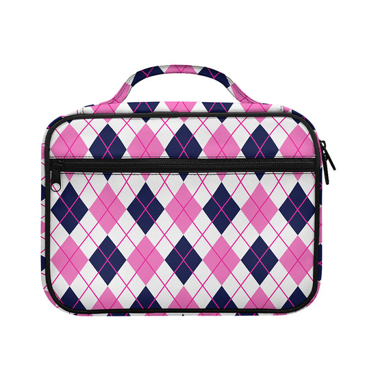 White Pink And Blue Argyle Pattern Print Briefcase Bible Bag