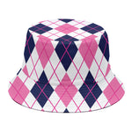 White Pink And Blue Argyle Pattern Print Bucket Hat