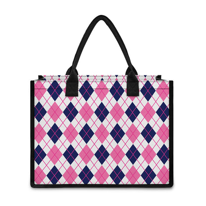 White Pink And Blue Argyle Pattern Print Canvas Tote Bag