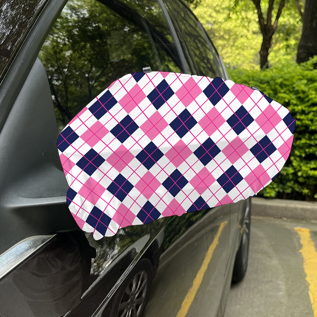 White Pink And Blue Argyle Pattern Print Car Side Mirror Covers