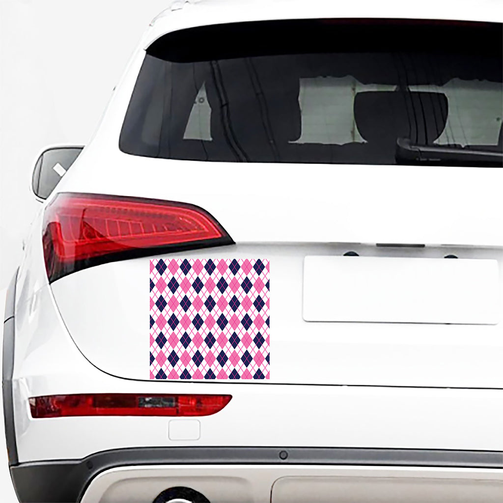 White Pink And Blue Argyle Pattern Print Car Sticker