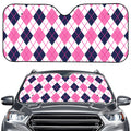 White Pink And Blue Argyle Pattern Print Car Windshield Sun Shade