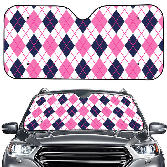 White Pink And Blue Argyle Pattern Print Car Windshield Sun Shade