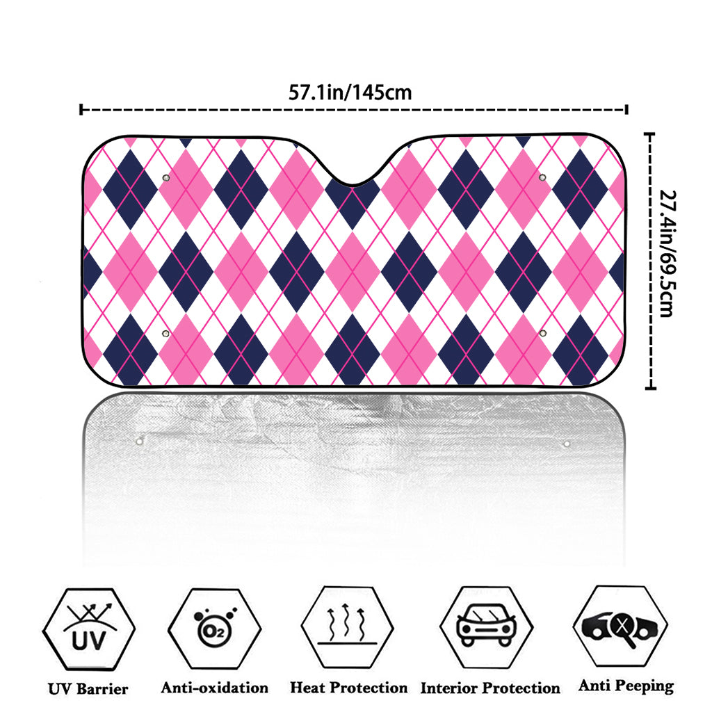 White Pink And Blue Argyle Pattern Print Car Windshield Sun Shade