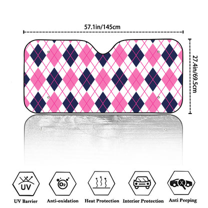 White Pink And Blue Argyle Pattern Print Car Windshield Sun Shade