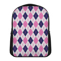 White Pink And Blue Argyle Pattern Print Casual Backpack