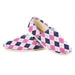 White Pink And Blue Argyle Pattern Print Casual Shoes
