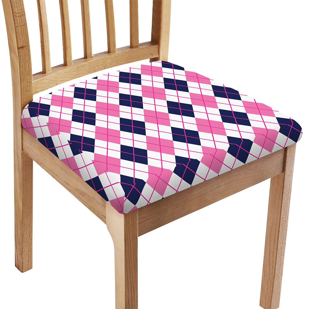 White Pink And Blue Argyle Pattern Print Chair Cushion Cover