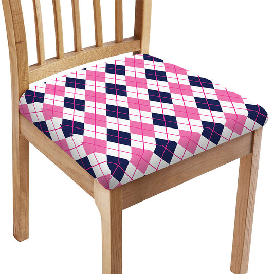 White Pink And Blue Argyle Pattern Print Chair Cushion Cover