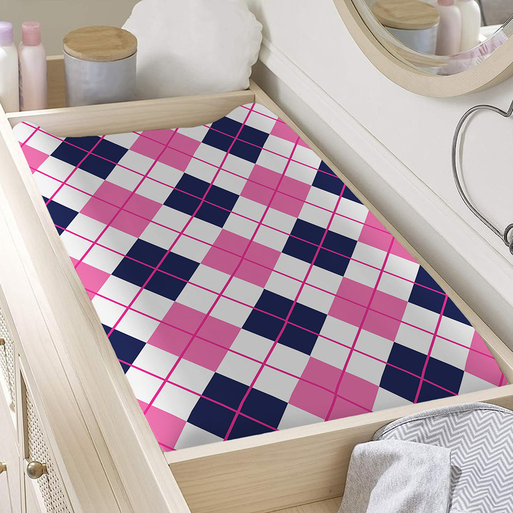 White Pink And Blue Argyle Pattern Print Changing Pad Cover