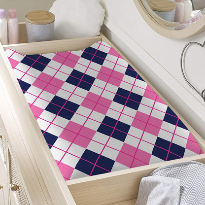 White Pink And Blue Argyle Pattern Print Changing Pad Cover
