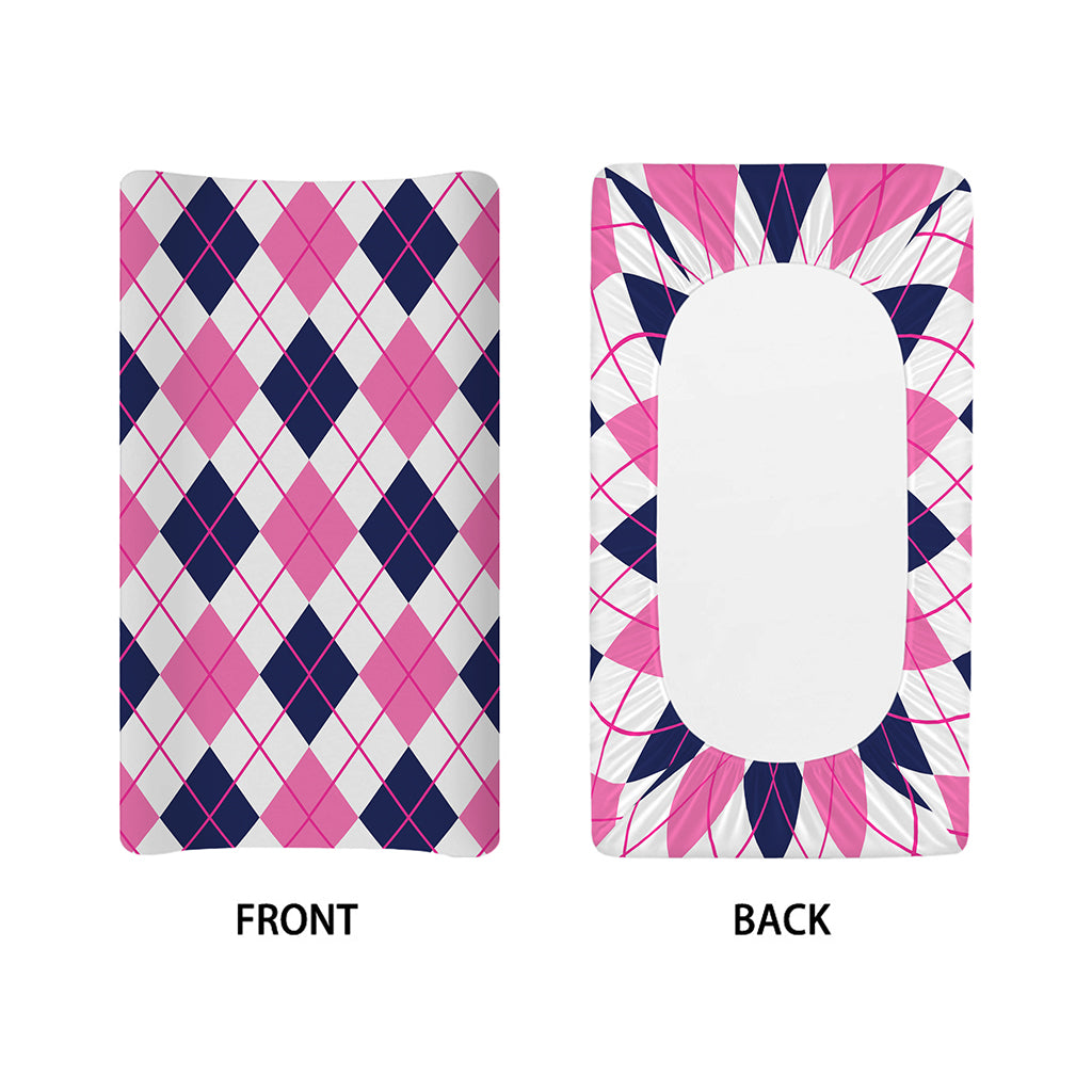 White Pink And Blue Argyle Pattern Print Changing Pad Cover