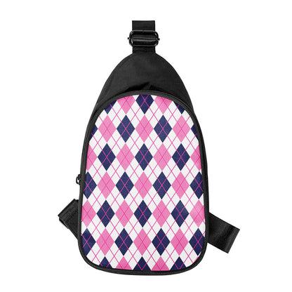 White Pink And Blue Argyle Pattern Print Chest Bag