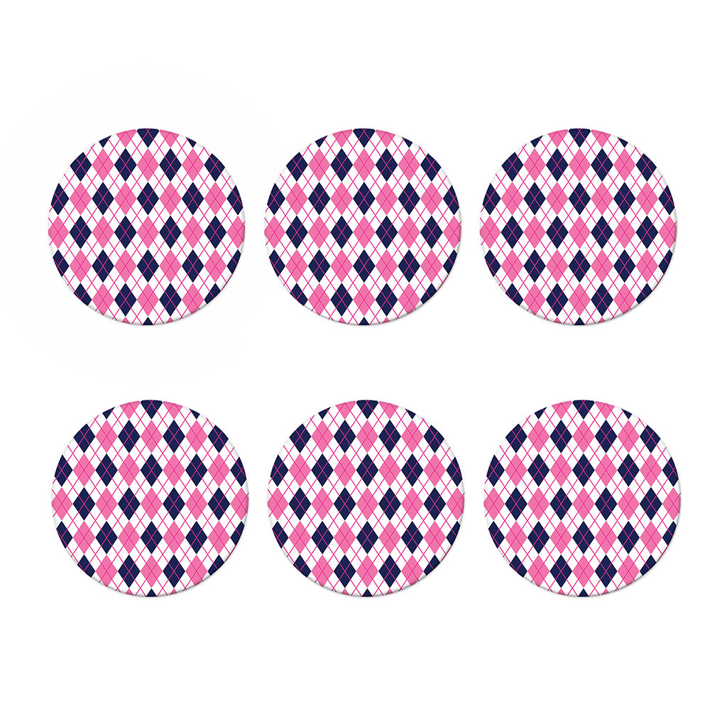 White Pink And Blue Argyle Pattern Print Coaster Set