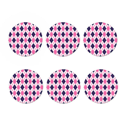 White Pink And Blue Argyle Pattern Print Coaster Set
