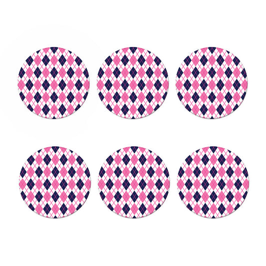 White Pink And Blue Argyle Pattern Print Coaster Set