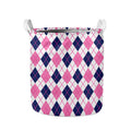 White Pink And Blue Argyle Pattern Print Collapsible Laundry Basket
