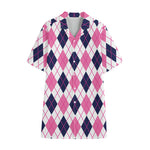 White Pink And Blue Argyle Pattern Print Cotton Hawaiian Shirt
