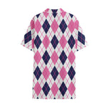White Pink And Blue Argyle Pattern Print Cotton Hawaiian Shirt