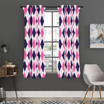 White Pink And Blue Argyle Pattern Print Curtain