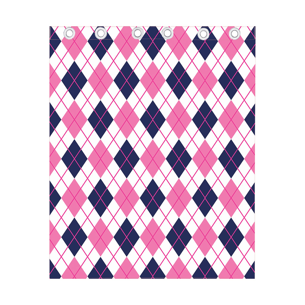 White Pink And Blue Argyle Pattern Print Curtain