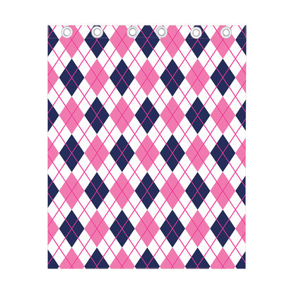 White Pink And Blue Argyle Pattern Print Curtain