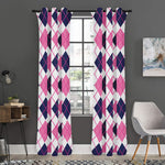 White Pink And Blue Argyle Pattern Print Curtain