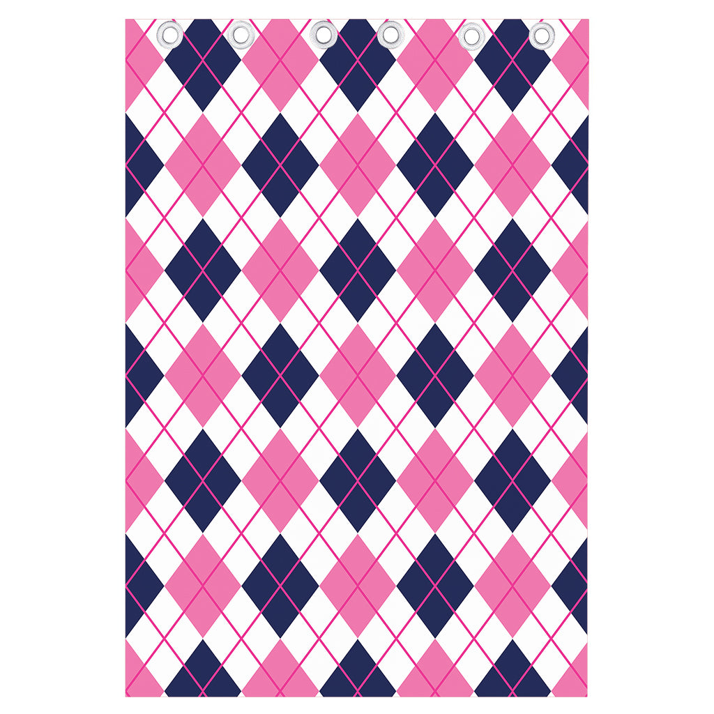 White Pink And Blue Argyle Pattern Print Curtain