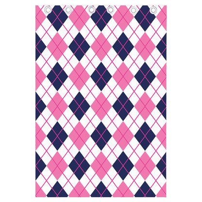 White Pink And Blue Argyle Pattern Print Curtain