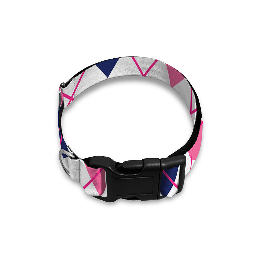 White Pink And Blue Argyle Pattern Print Dog Collar