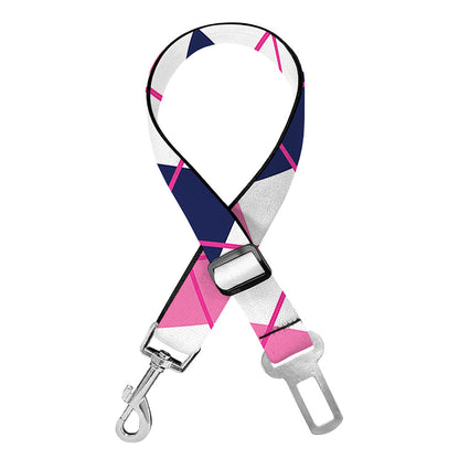 White Pink And Blue Argyle Pattern Print Dog Seat Belt