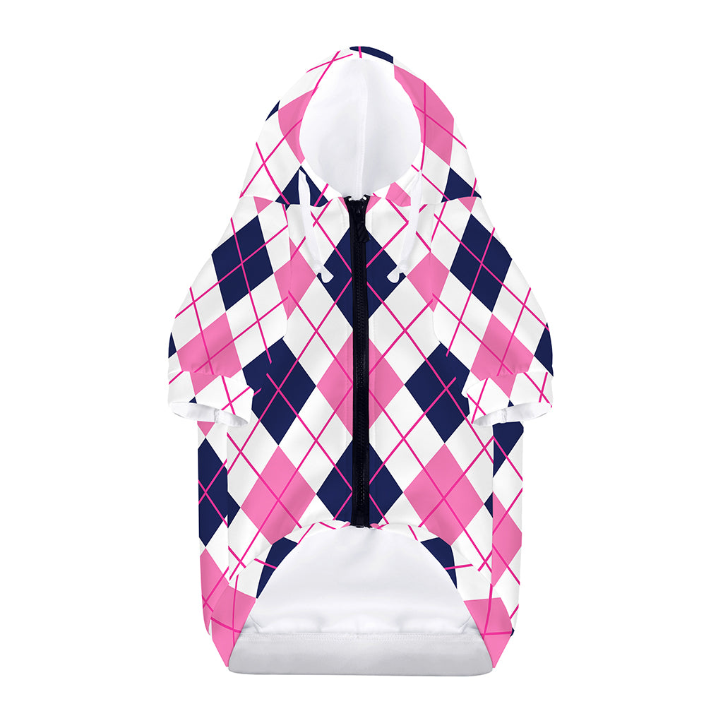 White Pink And Blue Argyle Pattern Print Dog Zip Up Hoodie