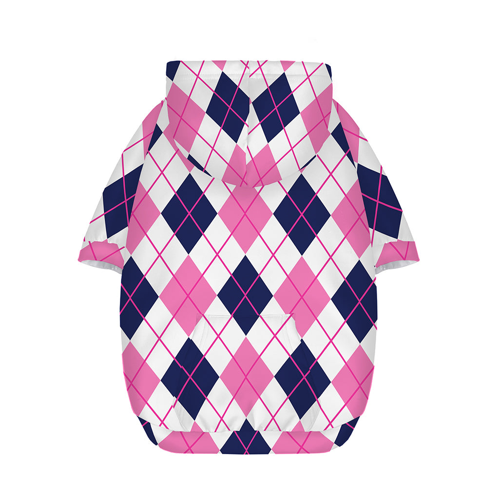White Pink And Blue Argyle Pattern Print Dog Zip Up Hoodie