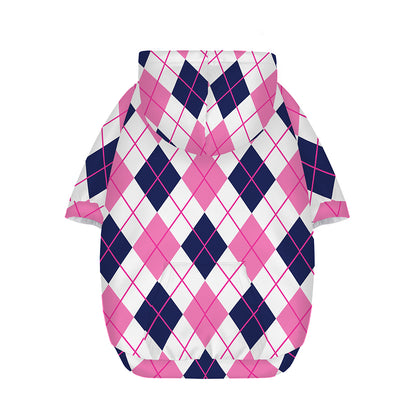 White Pink And Blue Argyle Pattern Print Dog Zip Up Hoodie
