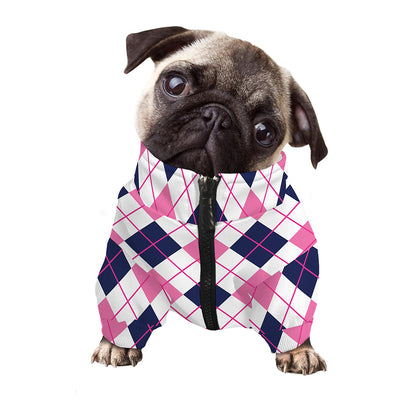 White Pink And Blue Argyle Pattern Print Dog Zip Up Jacket