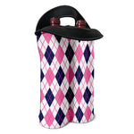 White Pink And Blue Argyle Pattern Print Double Neoprene Wine Tote