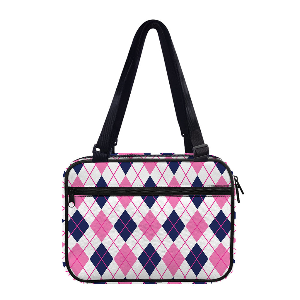 White Pink And Blue Argyle Pattern Print Double Strap Bible Bag