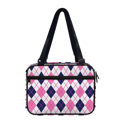 White Pink And Blue Argyle Pattern Print Double Strap Bible Bag