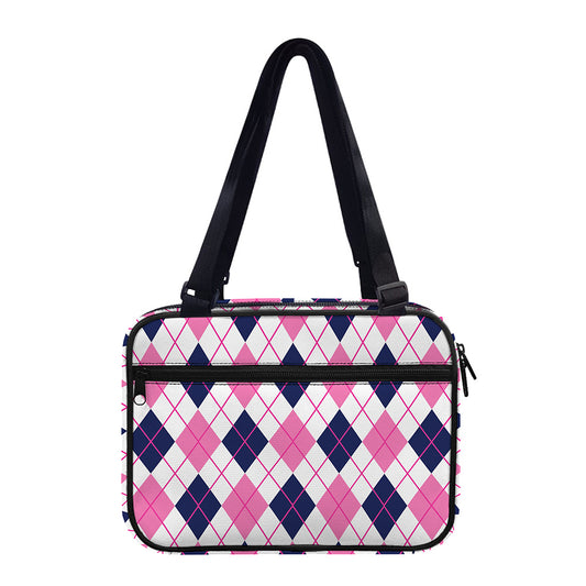 White Pink And Blue Argyle Pattern Print Double Strap Bible Bag
