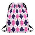 White Pink And Blue Argyle Pattern Print Drawstring Backpack
