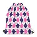 White Pink And Blue Argyle Pattern Print Drawstring Bag