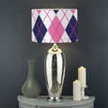White Pink And Blue Argyle Pattern Print Drum Lamp Shade