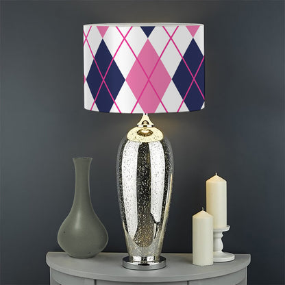 White Pink And Blue Argyle Pattern Print Drum Lamp Shade