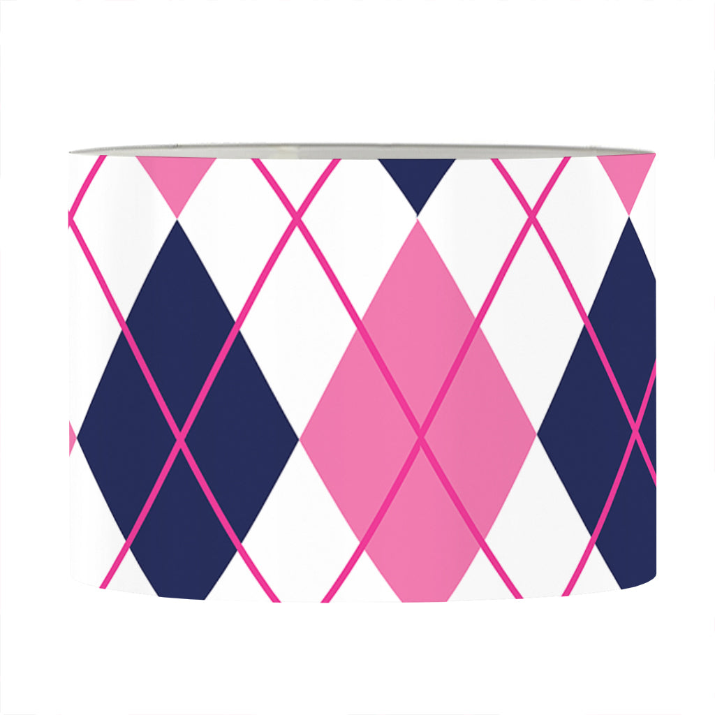 White Pink And Blue Argyle Pattern Print Drum Lamp Shade